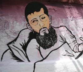 لوحة جدارية فنية اسناداً لإضراب الشيخ خضر عدنان تنظمها مهجة القدس أمام مقر الصليب بغزة  ‫(29980057)‬ ‫‬