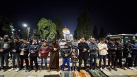 توافد المصلين من باب القطانين لأداء صلاتي العشاء والتراويح في الأقصى