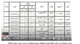 طالع جدول امتحانات الصف السادس الابتدائي اخر العام 2023 الترم الثاني المعتمد بمصر
