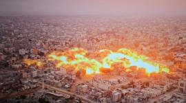 مشهد نسف مباني سكنية من قبل الاحتلال بغزة