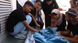 وداع الشهيد الصحفى محمد الداية فى مشفى شهداء الأقصى وسط قطاع غزة (13).jpeg
