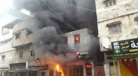 حريق في محل اطارات السيارات