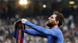 ليونيل ميسي بعد تسجيله الهدف القاتل في الكلاسيكو