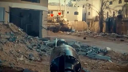 جانب من استهداف سرايا القدس آلية اسرائيلية خلال المعارك بغزة