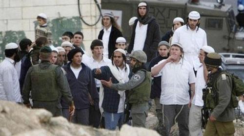 مستوطنون أثناء هجومهم على المواطنين بنابلس