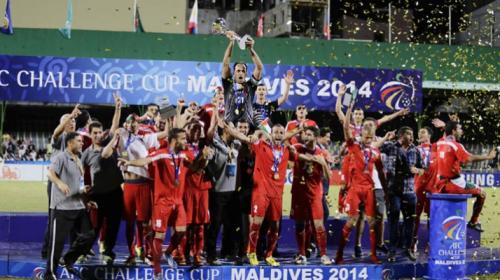 منتخب فلسطين خلال تتويجه ببطولة كأس التحدي الأسيوي 2014
