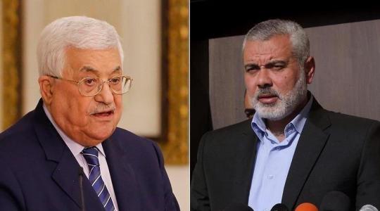 رئيس السلطة محمود عباس ورئيس المتب السياسي لحماس اسماعيل هنية.jpg