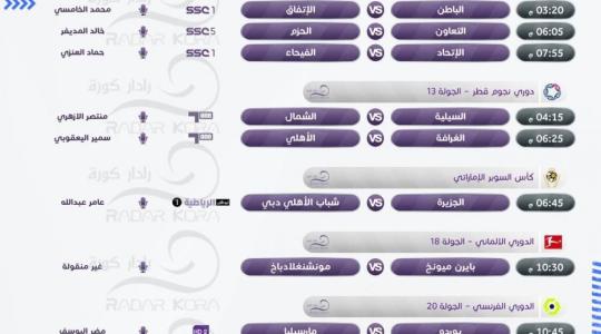 جدول المباريات الجمعة للبطولات الاوروبية والعربية.jpg