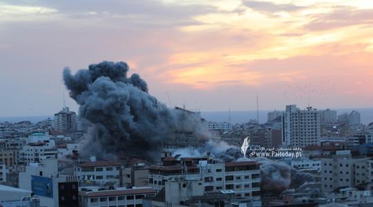 تدمير برج فلسطين بمدينة غزة
