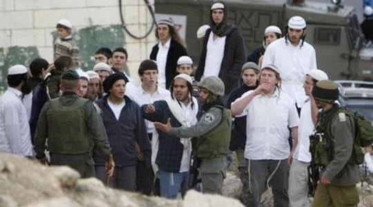 مستوطنون أثناء هجومهم على المواطنين بنابلس