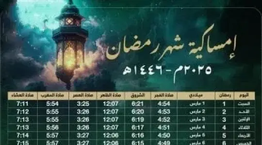 إمساكية شهر رمضان 2025- 1446 في فلسطين