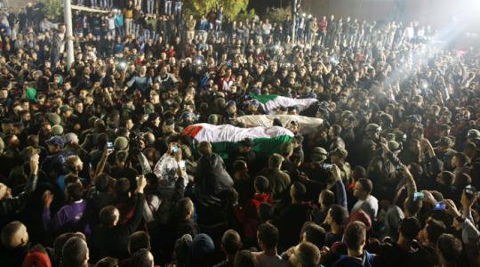 جانب من تشيع جثامين الشهداء في الخليل بعد ان أفرجت عنهم قوات الاحتلال