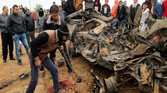 جانب من قصف الاحتلال لسيارة القوة الاسرائيلية الخاصة