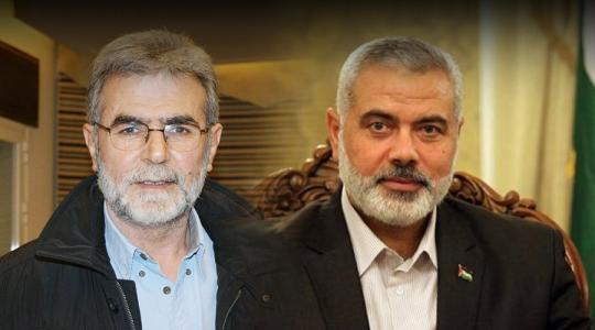 رئيس المكتب السياسي لحركة حماس اسماعيل هنية والأمين العام لحركة الجهاد الاسلامي زياد النخالة