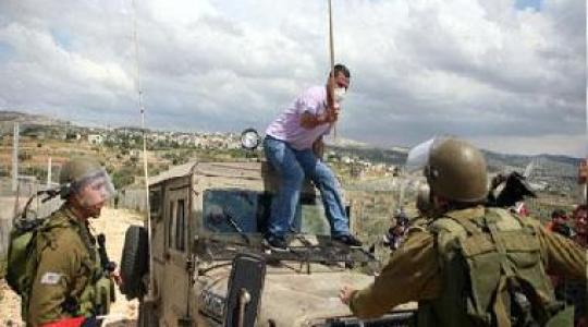 مواطن يرفع علم فلسطين فوق جيب صهيوني