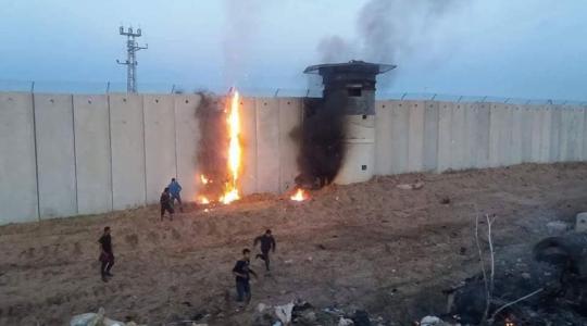 احتراق الجدار الأمني شرق بيت حانون ايرز شمال القطاع