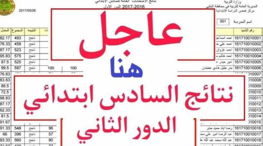 نتائج الصف السادس الابتدائى الدور الثاني 2019