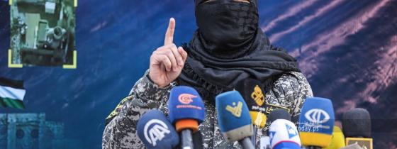 بالصور:مؤتمر صحفي للناطق باسم سرايا القدس أبو حمزة عقب انتصار المقاومة في معركة" سيف القدس"