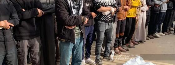 وداع الشهيد الصحفي حلمي الفقعاوي الذي ارتقى بجريمة قصف الاحتلال لخيمة الصحفيين في مجمع ناصر الطبي بخانيونس