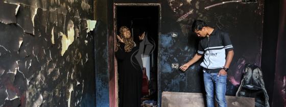 بالصور: حريق منزل عائلة الهندي بغزة