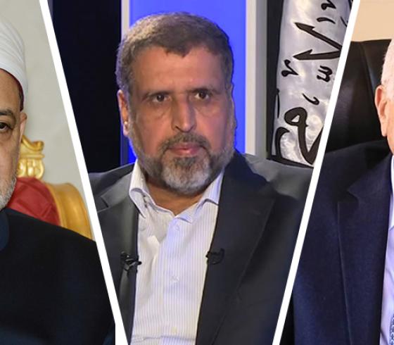 يمين الصورة نبيل العربي ويسارها احمد الطيب يتوسطهم د. رمضان شلح