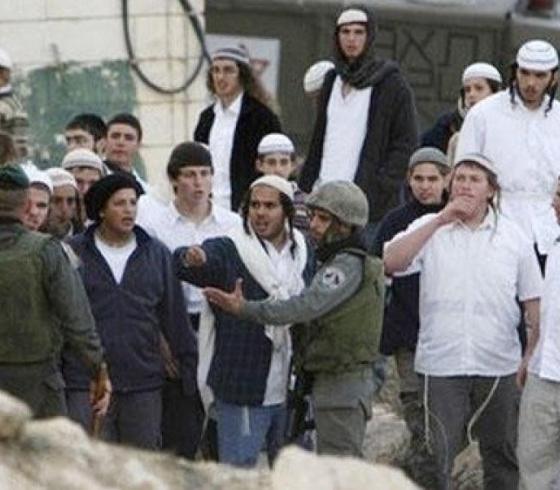 مستوطنون أثناء هجومهم على المواطنين بنابلس
