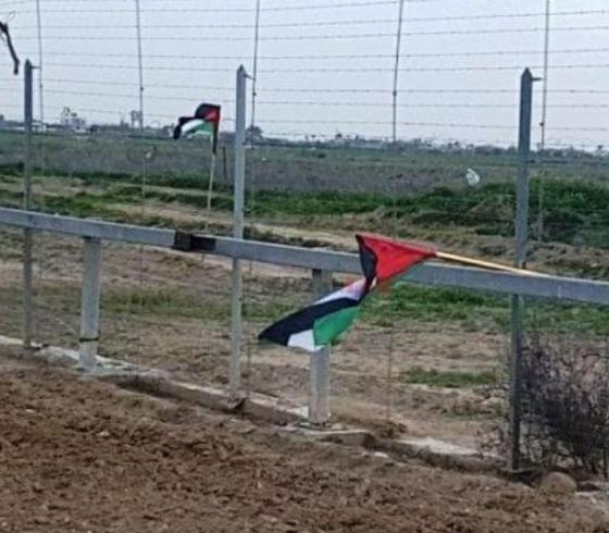  العلم على سياج الحدود الشرقية لقطاع غزة