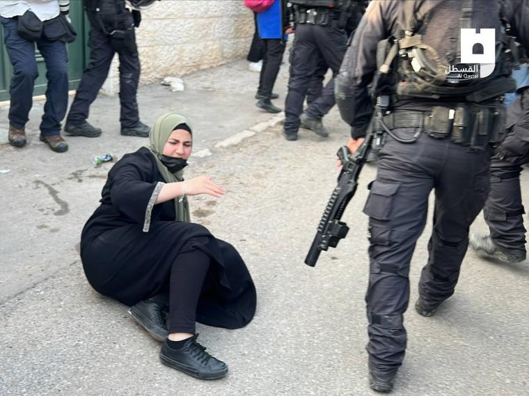 تعبيرية "لحظة اعتداء الاحتلال على سيدة في حي الشيخ جراح"