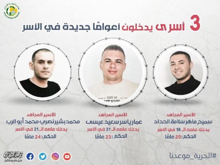 3 أسرى من الجهاد يدخلون أعوامًا جديدة في سجون الاحتلال