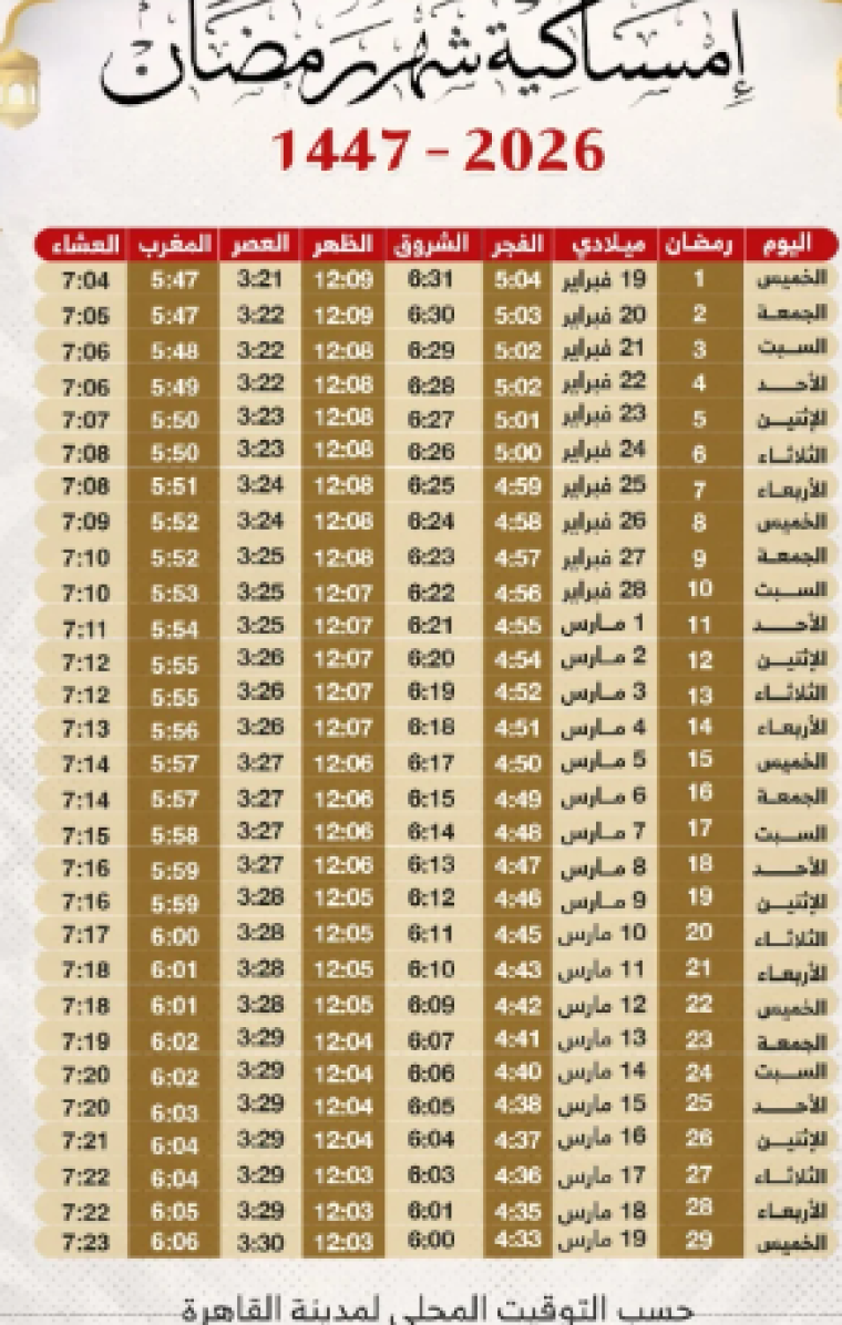 امساكية شهر رمضان في مصر 2026-1447 يتوقيت القاهرة.PNG