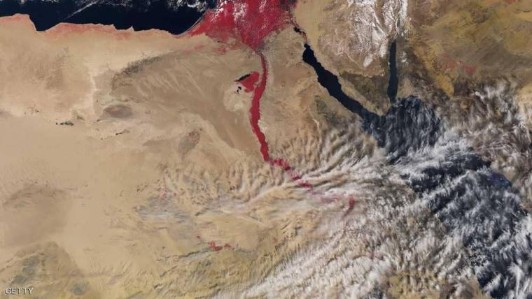 صورة من الأقمار الصناعية لمسار نهر النيل