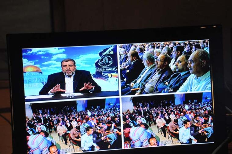 جانب من الاستماع للكلمة في قاعة رشاد الشوا بغزة