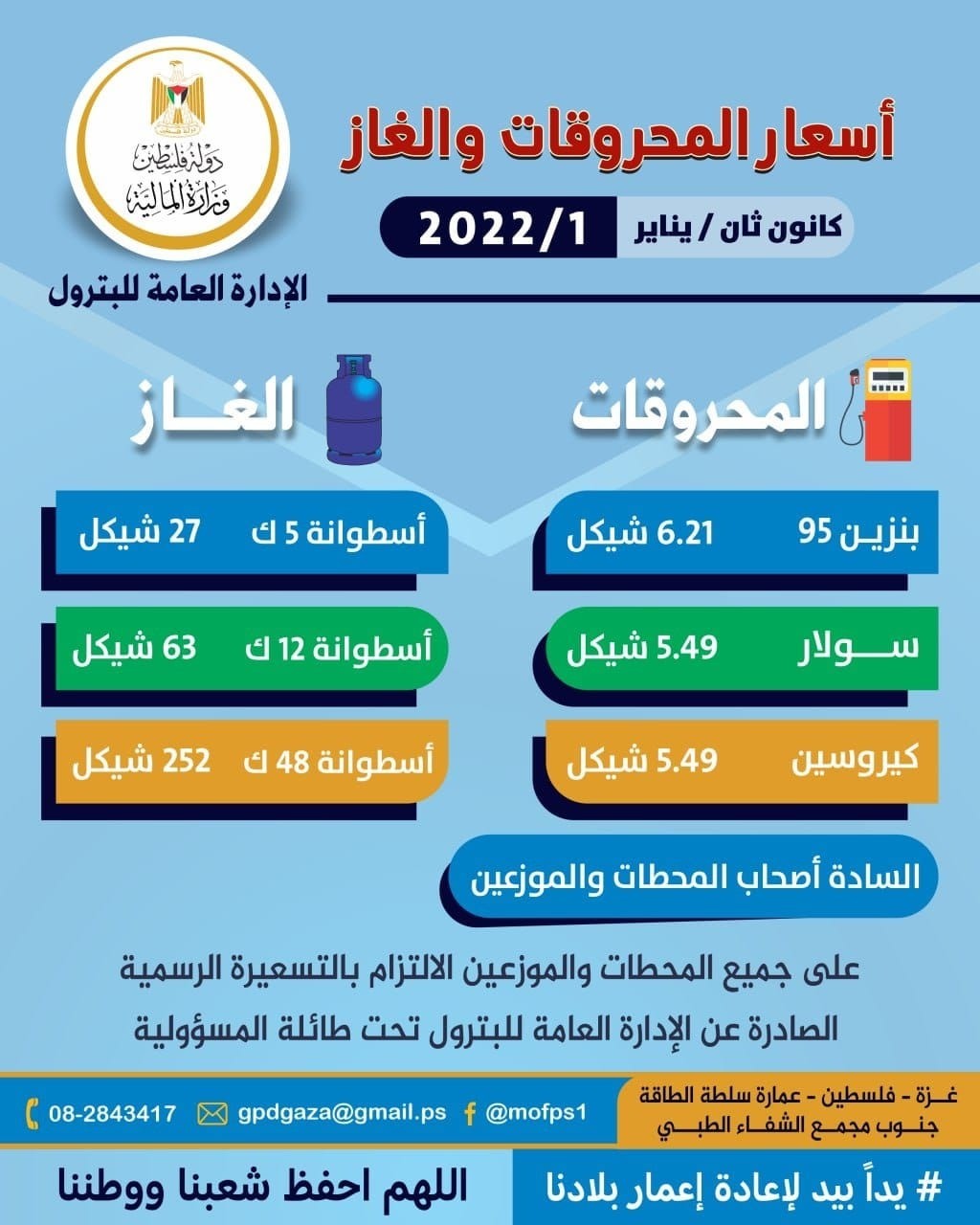 أسعار المحروقات والغاز في غزة لشهر يناير 2022.jpg