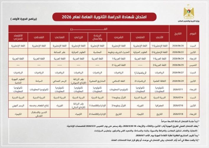 جدول الامتحانات
